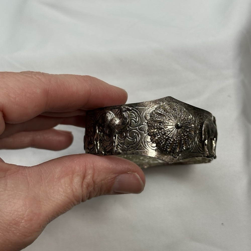 Vtg Middle Eastern Silver Plated Hinged Bangle Br… - image 7